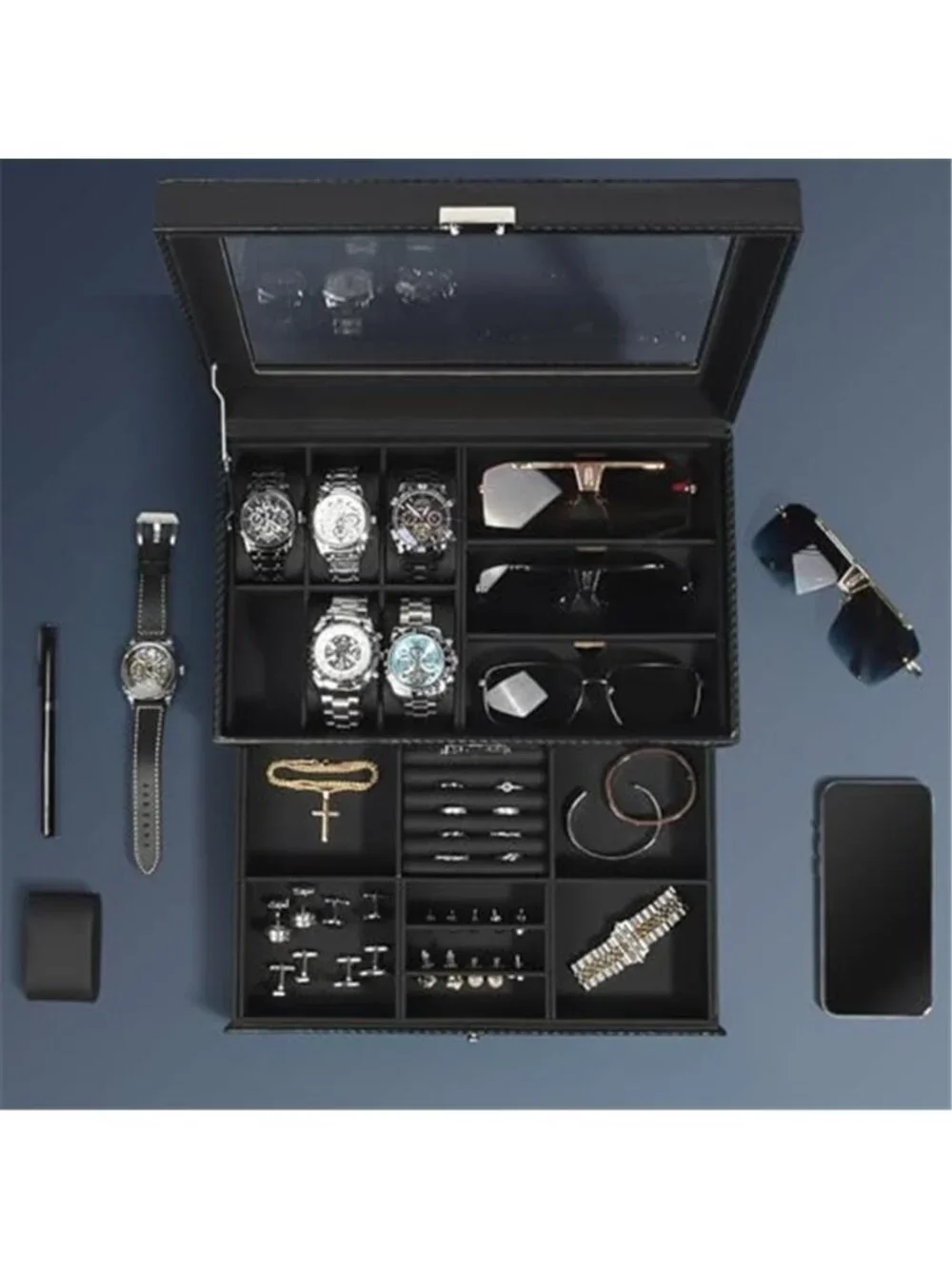 Jewelry Box 6 Slot Watch Box Jewelry Organizer With Drawer